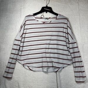Paper Crane Shirt Womens Size Large Striped White Cropped Oversized Waffle knit